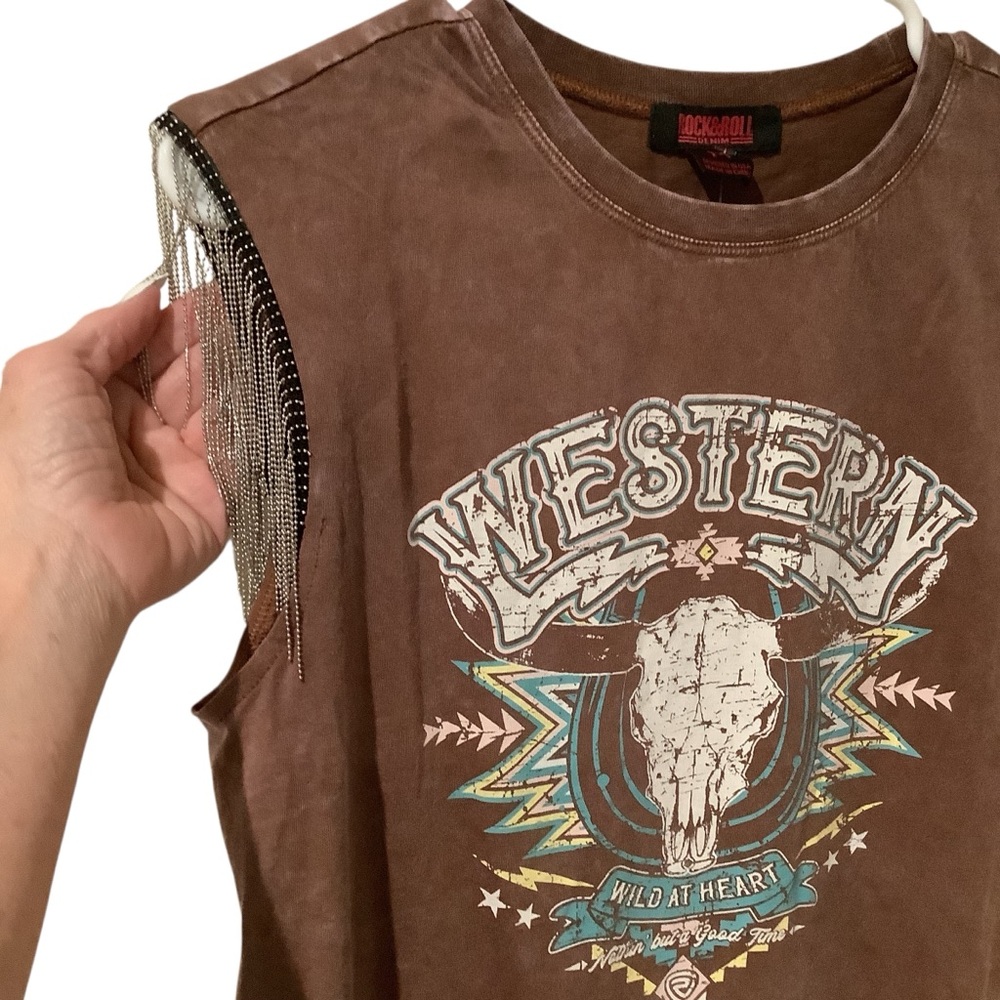 Boot Barn Rock & Roll Denim Women’s Chain Fringe Top BRAND NEW W/TAG. Size M - Picture 3 of 15